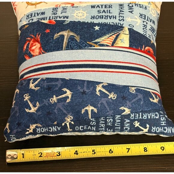 Nautical Decorative Pillow Anchor & Sailboat Pattern Handmade Cotton Blend 9"X9" - Picture 7 of 7